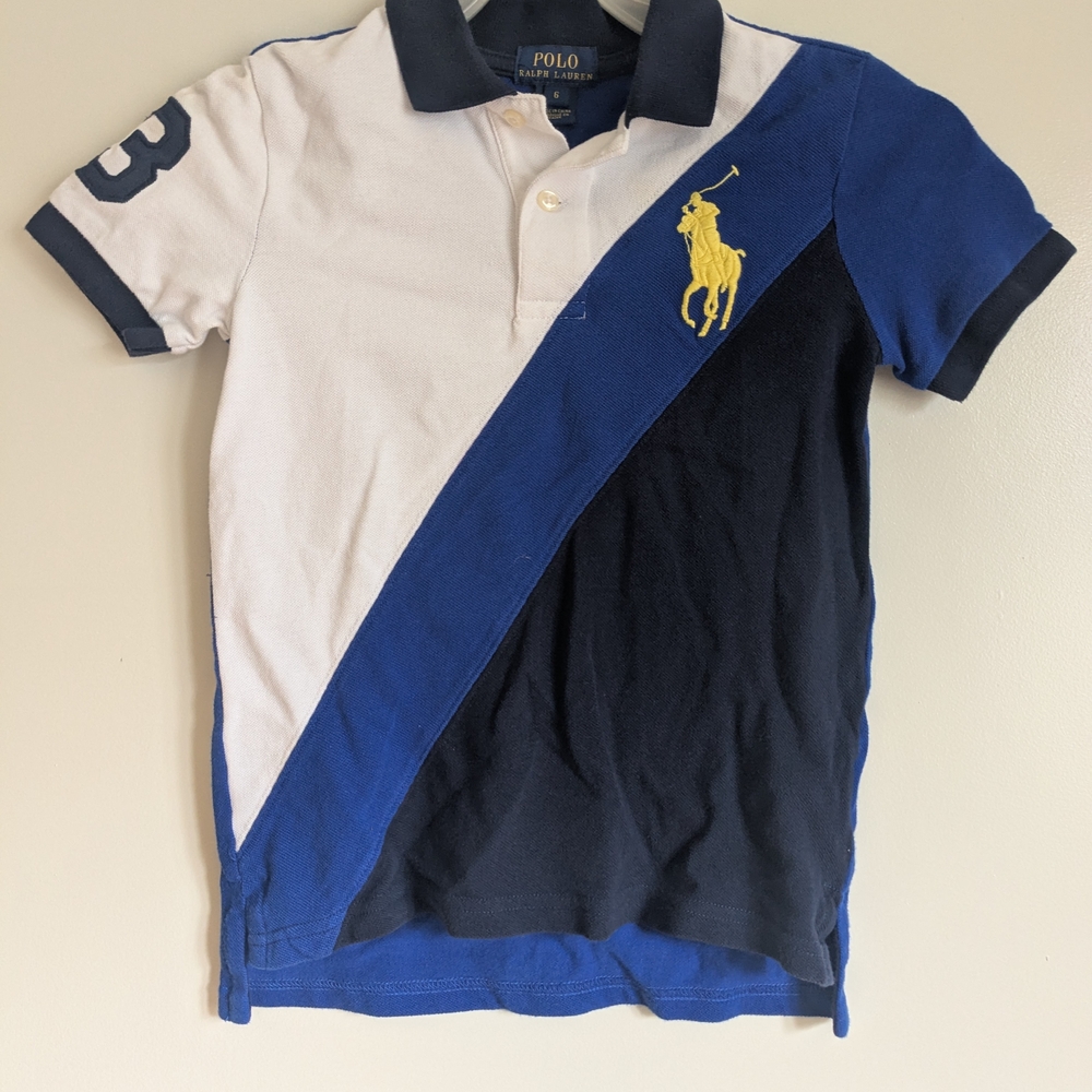 2-Polo Ralph Lauren Blue & White Diagonal Stripe Polo